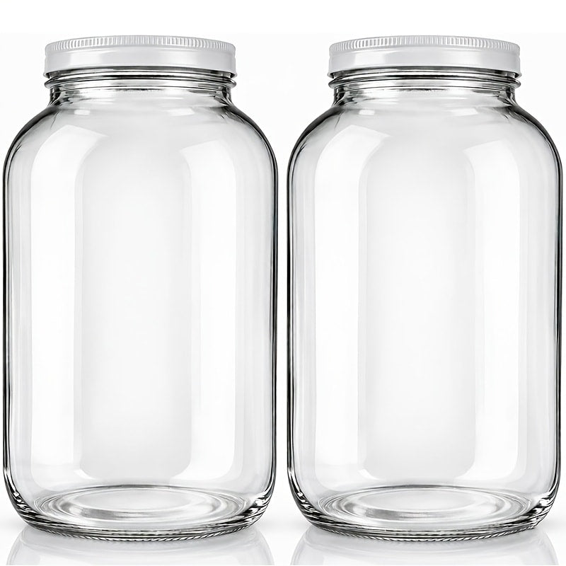 1 Gallon Wide Mouth Glass Jar with Flip Top Lid - Airtight Sealed Storage Jar for Fermentation, Pickling, Canning, Flour & Food Storage, 2 Pack