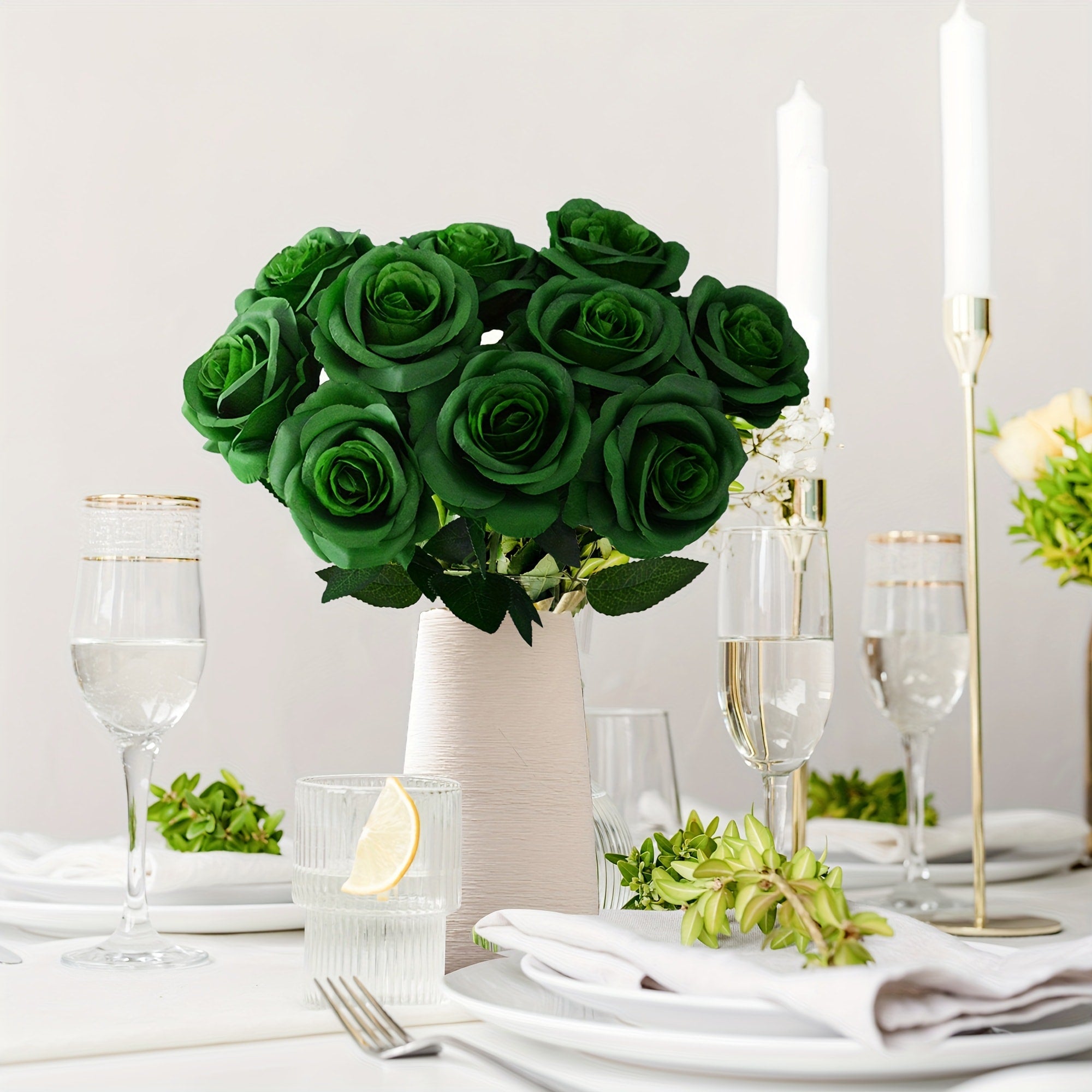 10pcs Artificial Silk Roses Bulk - Fake Flowers for Wedding Home Decor, 19.69¡± Long Stem, Deep Purple & Dark Green