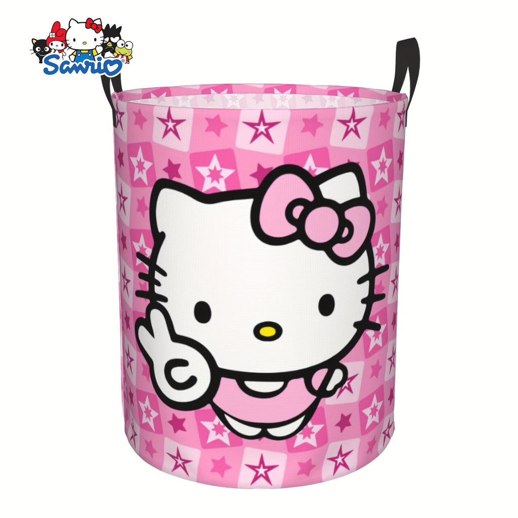Hello Kitty Collapsible Laundry Basket with Handle - Sanrio Oxford Cloth Foldable Hamper, Portable Storage Bin for Bedroom Bathroom Dorm, Cute Kawaii Laundry Hamper for Girls