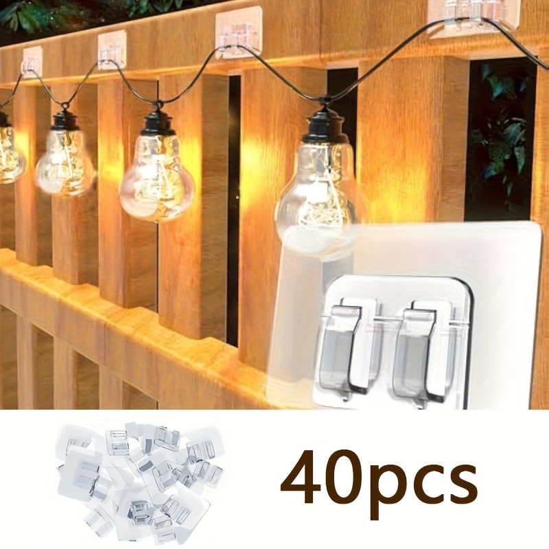 Adhesive Hooks for Outdoor String Lights - Waterproof UV-Resistant No-Damage Clips for Christmas Patio Garden Balcony Decor (40/80/160/250/400pcs)