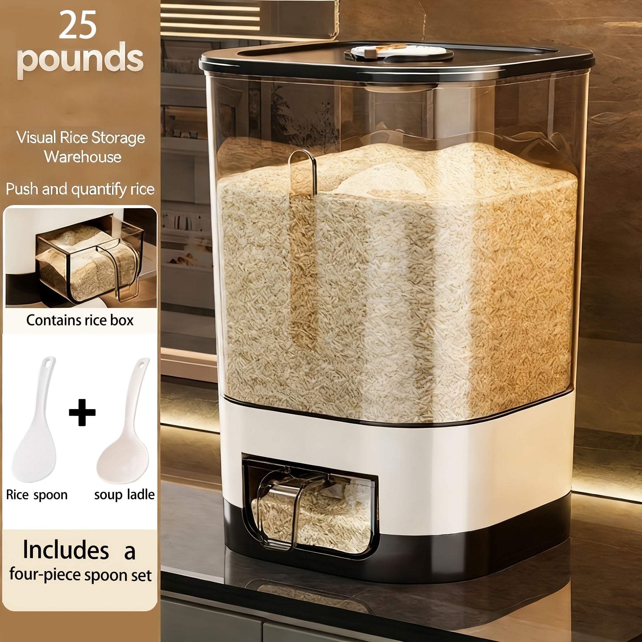Airtight Rice Container with Measuring Cup | Large Capacity Moisture-Proof Rice Dispenser for Rice, Grains, Flour, Pet Food ¨C BPA-Free Kitchen Food Storage