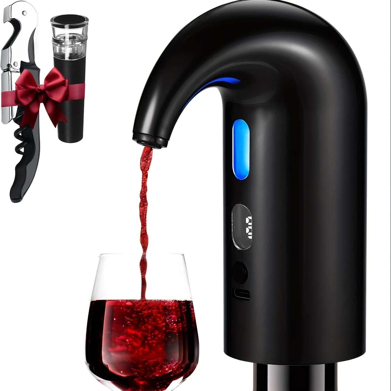 Electric Wine Aerator Decanter Dispenser Set 3-in-1, USB Rechargeable Automatic Wine Pourer with Wine Opener & Stopper, Gift for Wine Lovers