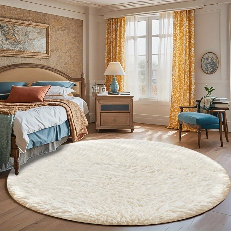Round Faux Fur Area Rug - Soft Plush Circle Carpet for Living Room Bedroom, Machine Washable, Multiple Colors & Sizes
