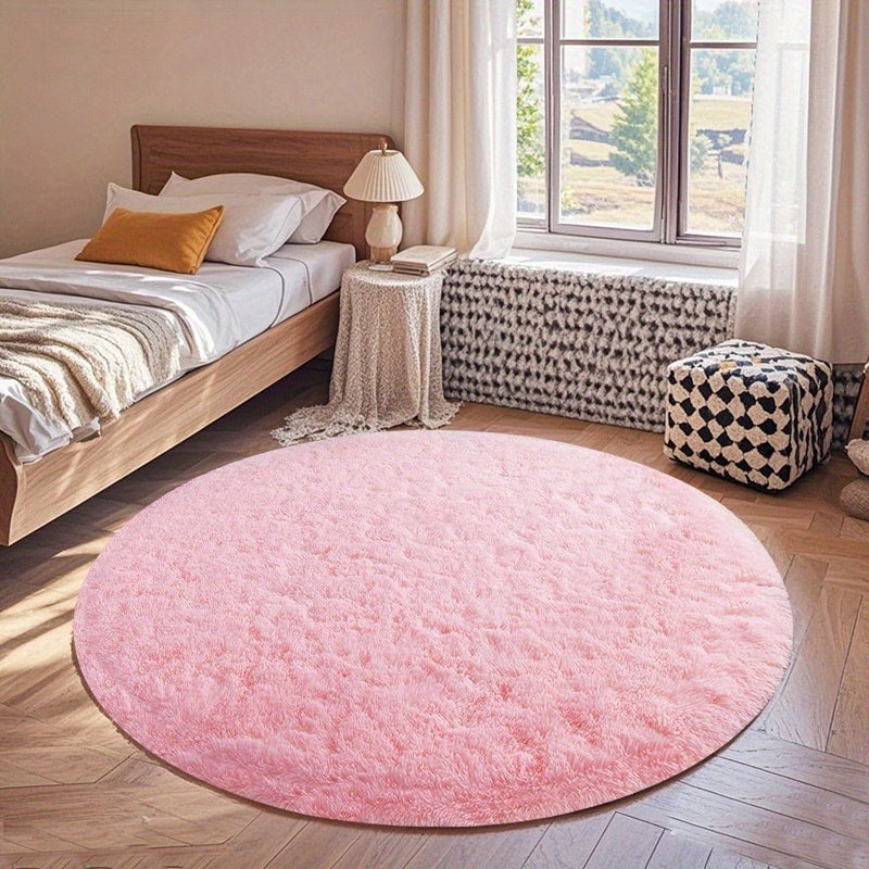 Round Faux Fur Area Rug - Soft Plush Circle Carpet for Living Room Bedroom, Machine Washable, Multiple Colors & Sizes