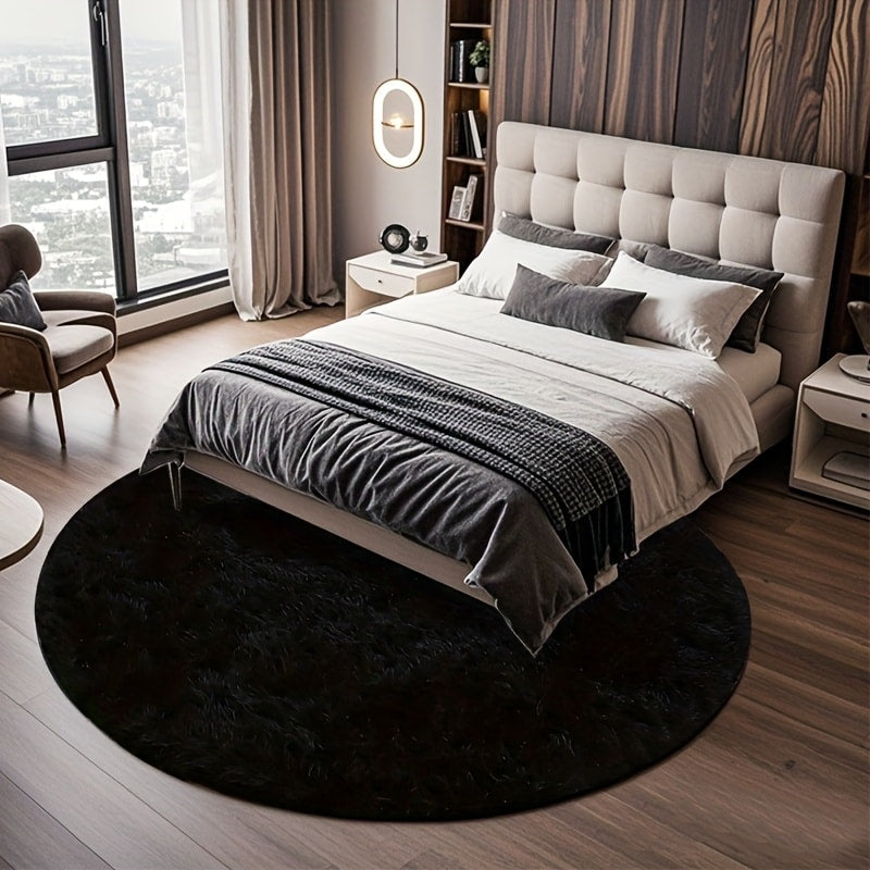 Round Faux Fur Area Rug - Soft Plush Circle Carpet for Living Room Bedroom, Machine Washable, Multiple Colors & Sizes