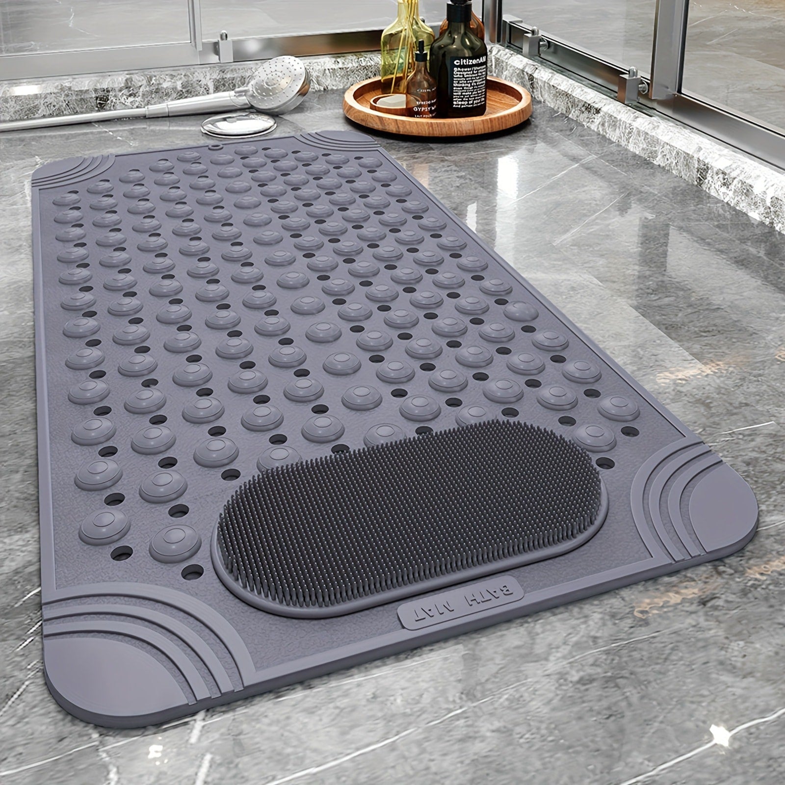 Non-Slip Bath Tub Shower Mat 27x14 Inch with Suction Cups & Drain Holes | Foot Massage Textured | Machine Washable Bathroom Safety Mat