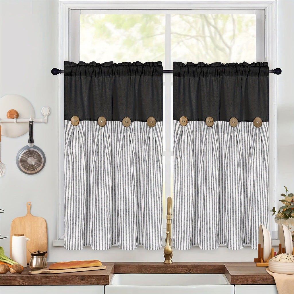 Bohemian Striped Patchwork Curtains, Semi-Sheer Rod Pocket Window Curtains for Bedroom Living Room Kitchen Cafe, Country Cottage Style, 1 or 2 Panels, Multiple Colors & Sizes