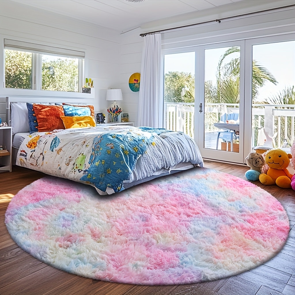Round Shaggy Plush Rug ¨C Soft Fluffy Circular Carpet for Bedroom & Living Room, Easy Clean