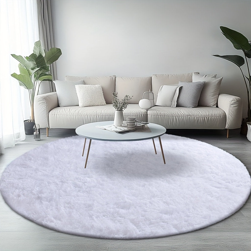 Round Shaggy Plush Rug ¨C Soft Fluffy Circular Carpet for Bedroom & Living Room, Easy Clean