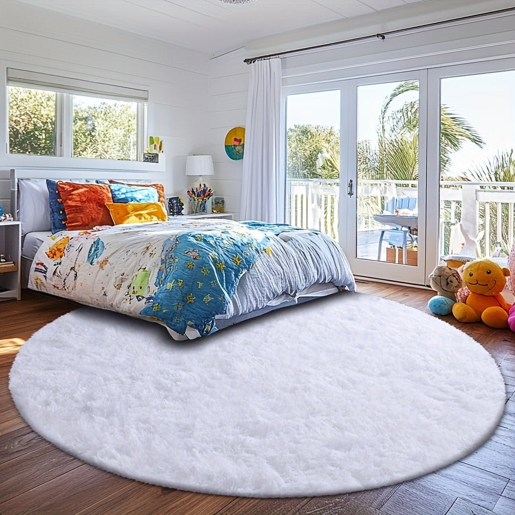Round Shaggy Plush Rug ¨C Soft Fluffy Circular Carpet for Bedroom & Living Room, Easy Clean