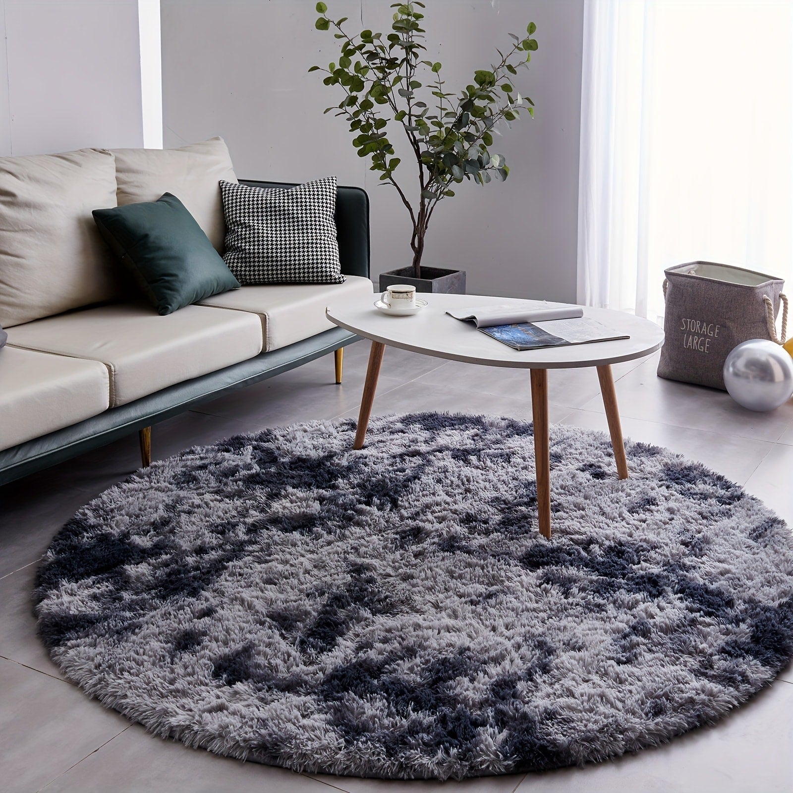 Round Shaggy Plush Rug ¨C Soft Fluffy Circular Carpet for Bedroom & Living Room, Easy Clean
