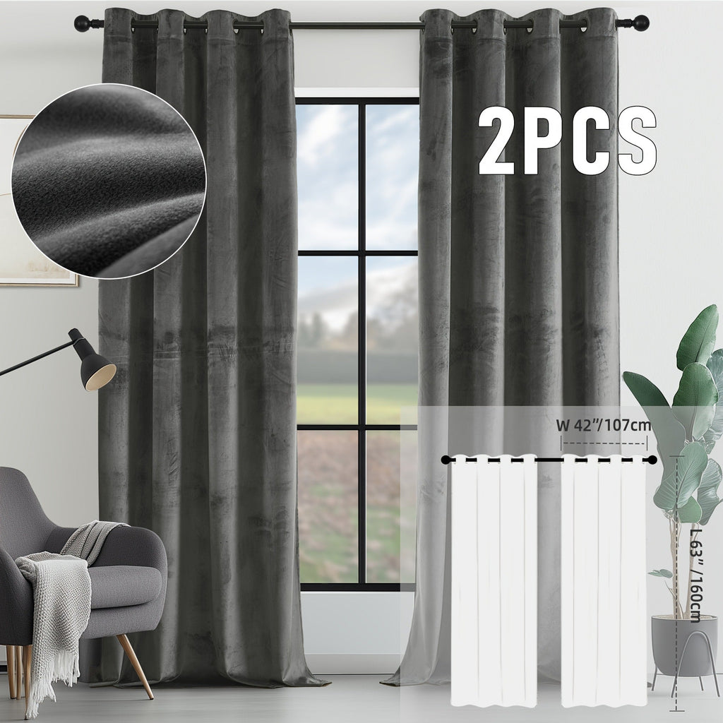 Velvet Room Darkening Curtains 2 Panels | Grommet Top Thermal Insulated Soundproof Blackout Curtains for Living Room Bedroom, Soft Solid Color Vintage Window Drapes