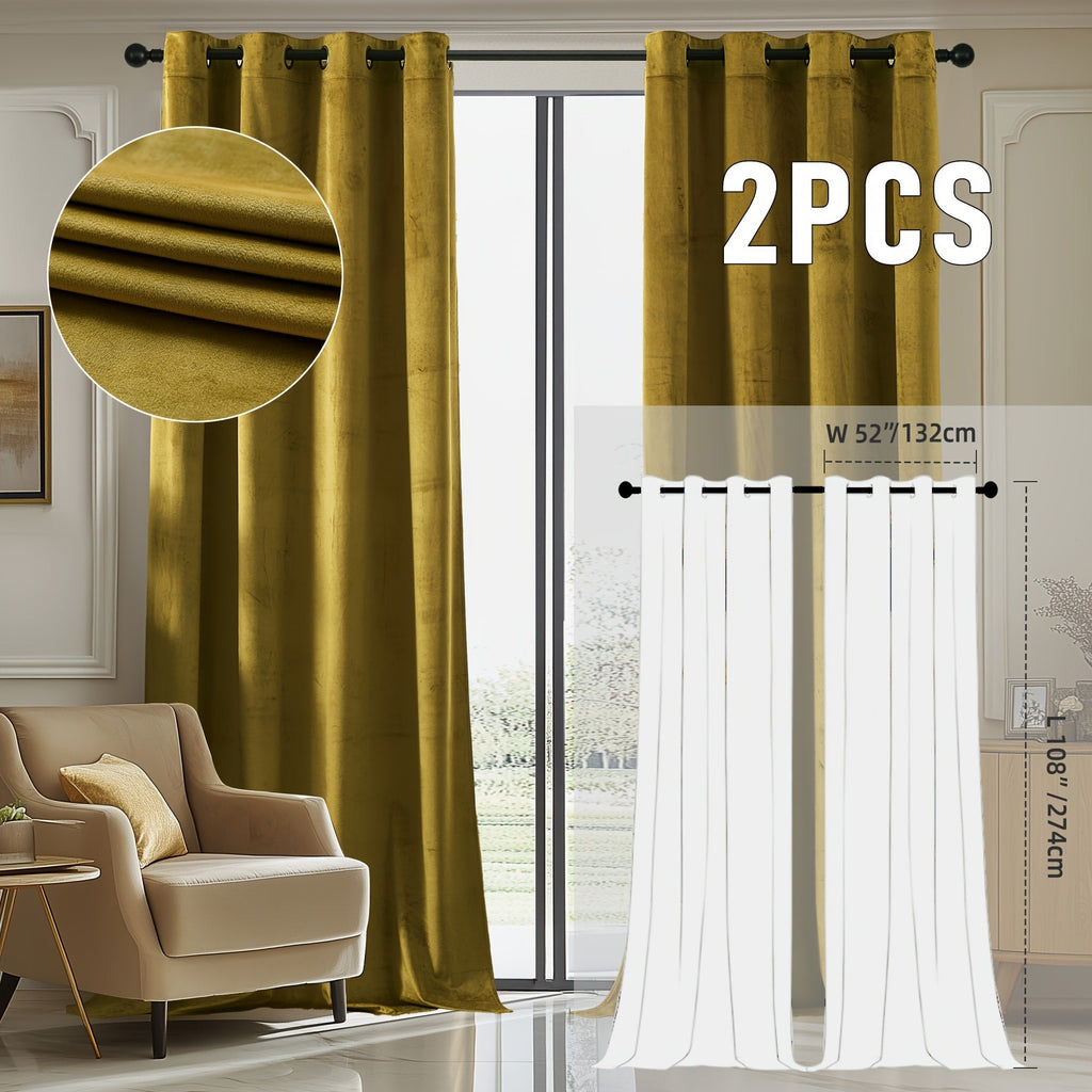 Velvet Room Darkening Curtains 2 Panels | Grommet Top Thermal Insulated Soundproof Blackout Curtains for Living Room Bedroom, Soft Solid Color Vintage Window Drapes
