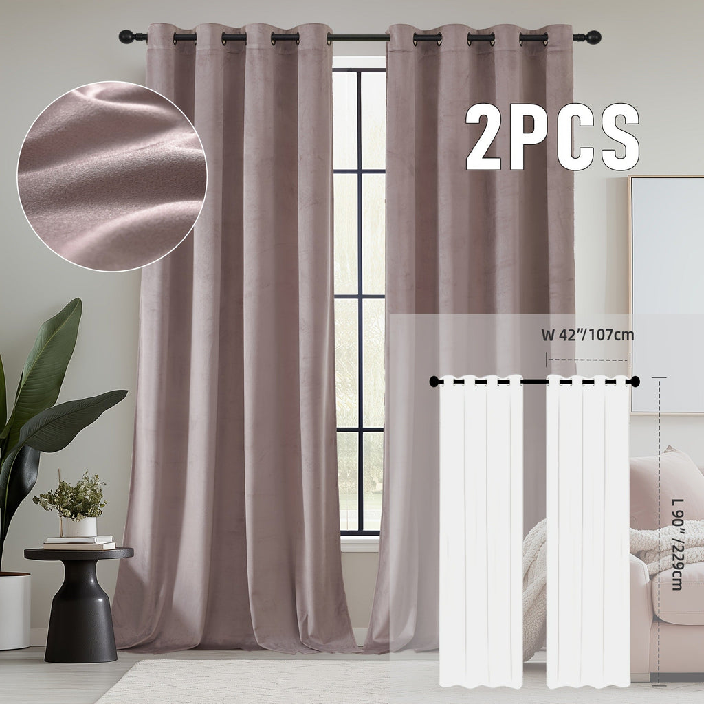 Velvet Room Darkening Curtains 2 Panels | Grommet Top Thermal Insulated Soundproof Blackout Curtains for Living Room Bedroom, Soft Solid Color Vintage Window Drapes