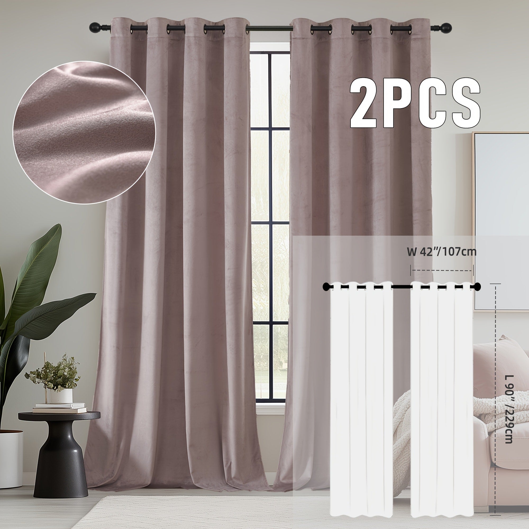 Velvet Room Darkening Curtains 2 Panels | Grommet Top Thermal Insulated Soundproof Blackout Curtains for Living Room Bedroom, Soft Solid Color Vintage Window Drapes