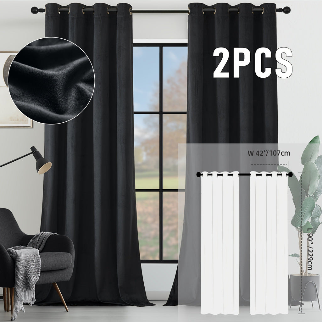 Velvet Room Darkening Curtains 2 Panels | Grommet Top Thermal Insulated Soundproof Blackout Curtains for Living Room Bedroom, Soft Solid Color Vintage Window Drapes