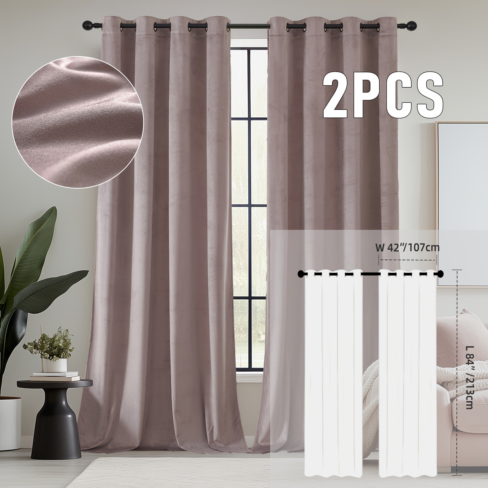 Velvet Room Darkening Curtains 2 Panels | Grommet Top Thermal Insulated Soundproof Blackout Curtains for Living Room Bedroom, Soft Solid Color Vintage Window Drapes