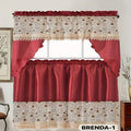 Kitchen Curtains 3 Piece Set Embroidered Satin Valance and Tiers - Rod Pocket Light Filtering Machine Washable 46 Colors Available All Season Home Decor