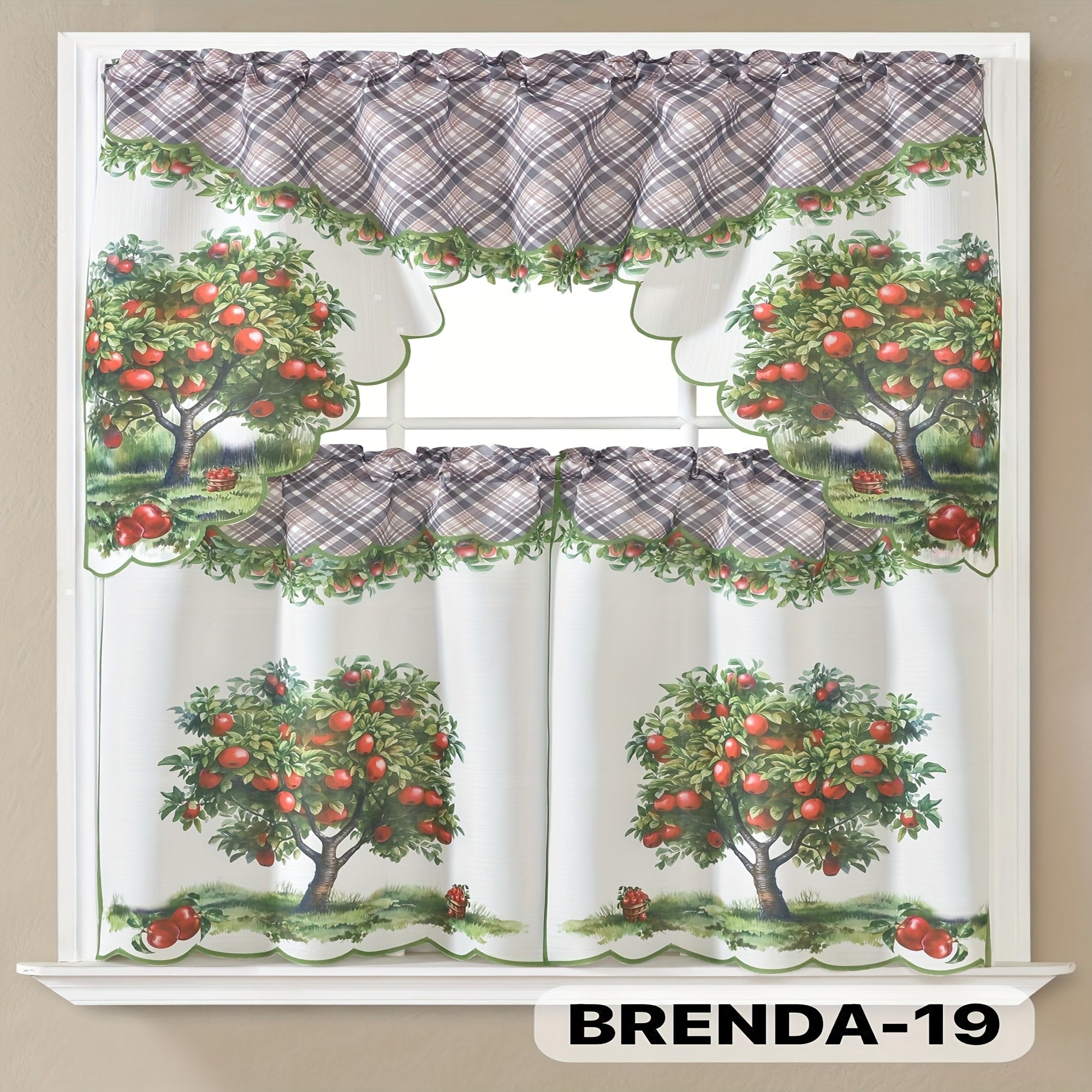 Kitchen Curtains 3 Piece Set Embroidered Satin Valance and Tiers - Rod Pocket Light Filtering Machine Washable 46 Colors Available All Season Home Decor