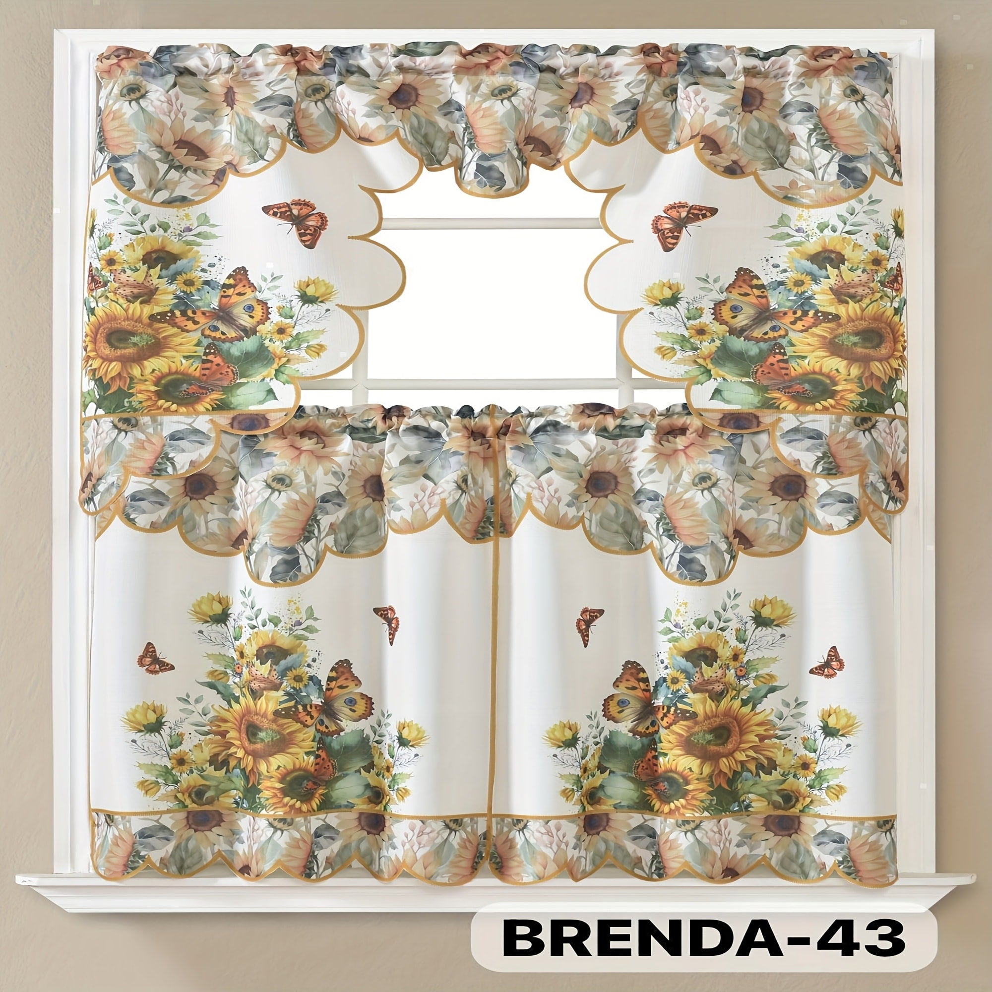 Kitchen Curtains 3 Piece Set Embroidered Satin Valance and Tiers - Rod Pocket Light Filtering Machine Washable 46 Colors Available All Season Home Decor