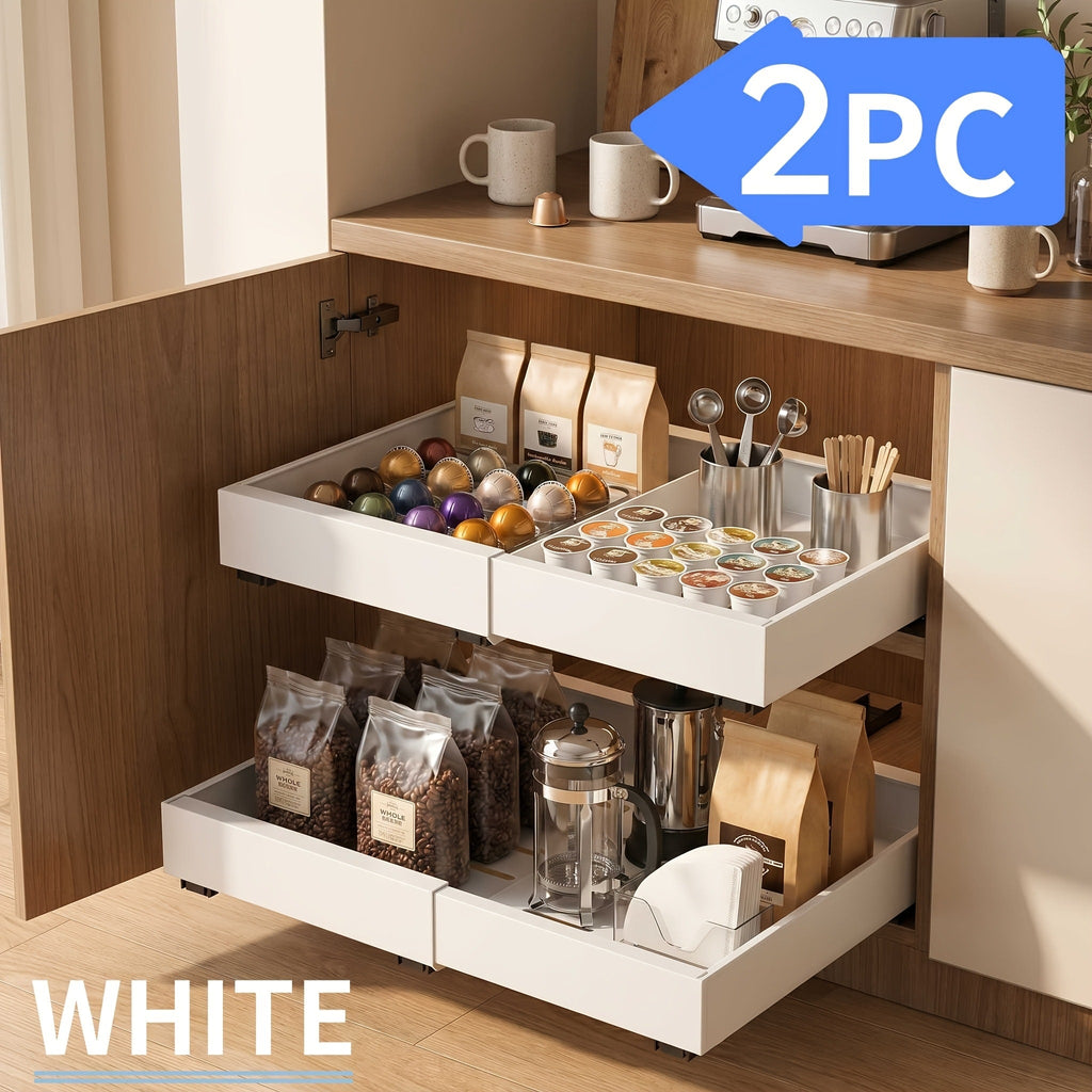 Pull Out Cabinet Organizer Expandable Slide-Out Drawer Shelf Heavy Duty Carbon Steel Silent Sliding Rust-Resistant Storage Rack for Kitchen Bathroom Pantry 12.6¡±-20.5¡± Wide