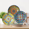 Bohemian Ceramic Dessert Plate Set of 6 - 8.5 Inch Colorful Abstract Pattern Dinnerware, Lead-Free Glazed Porcelain Plates, Dishwasher & Microwave Safe, Boho Home Decor Gift for Kitchen Dining Table