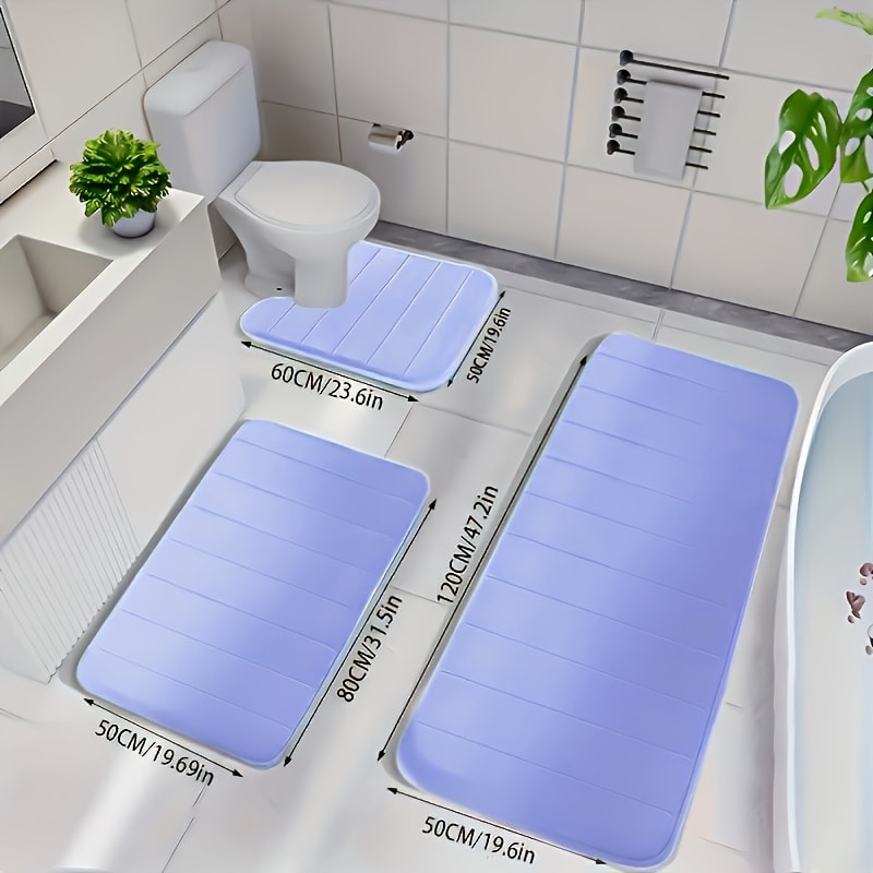Memory Foam Bath Mat Set 3-Pack Non-Slip Soft Plush Absorbent Bathroom Rug for Shower Kitchen Bedroom Indoor Use