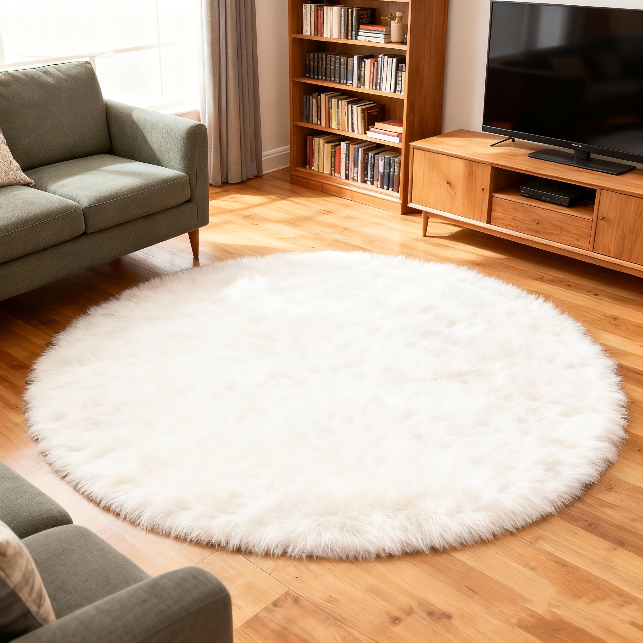 Round Area Rug Soft Shaggy Plush Circle Rug Non-Slip Indoor Floor Mat for Living Room Bedroom Dorm Tie Dye Rainbow Multi-Color Multi-Size