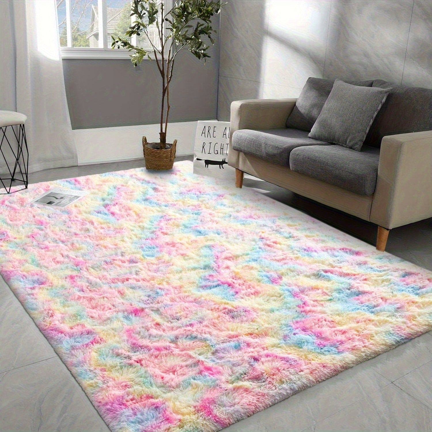 Shaggy Area Rug Soft Plush Fuzzy Carpet Non-Slip Tie-Dye Design for Bedroom Living Room Nursery Dorm ¡ª Pet Friendly Machine Washable Multiple Sizes & Colors
