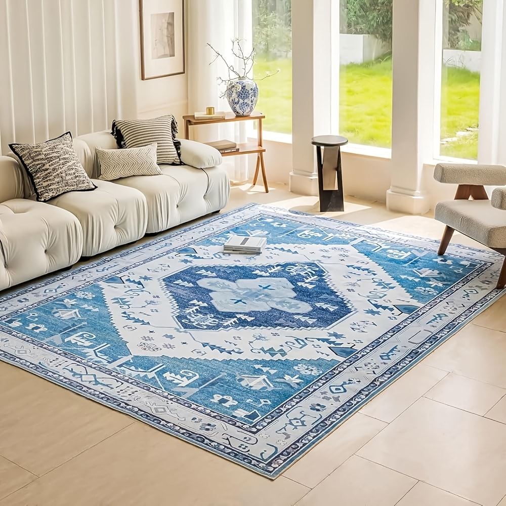 Area Rug Boho Vintage Washable Non-Slip Rug for Living Room Bedroom Traditional Woven Carpet Home Decor