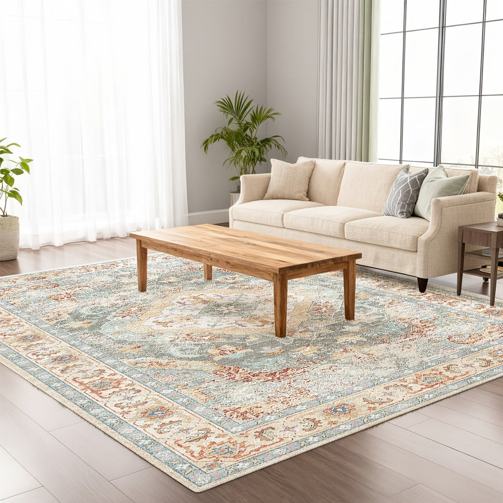 Area Rug Boho Vintage Washable Non-Slip Rug for Living Room Bedroom Traditional Woven Carpet Home Decor