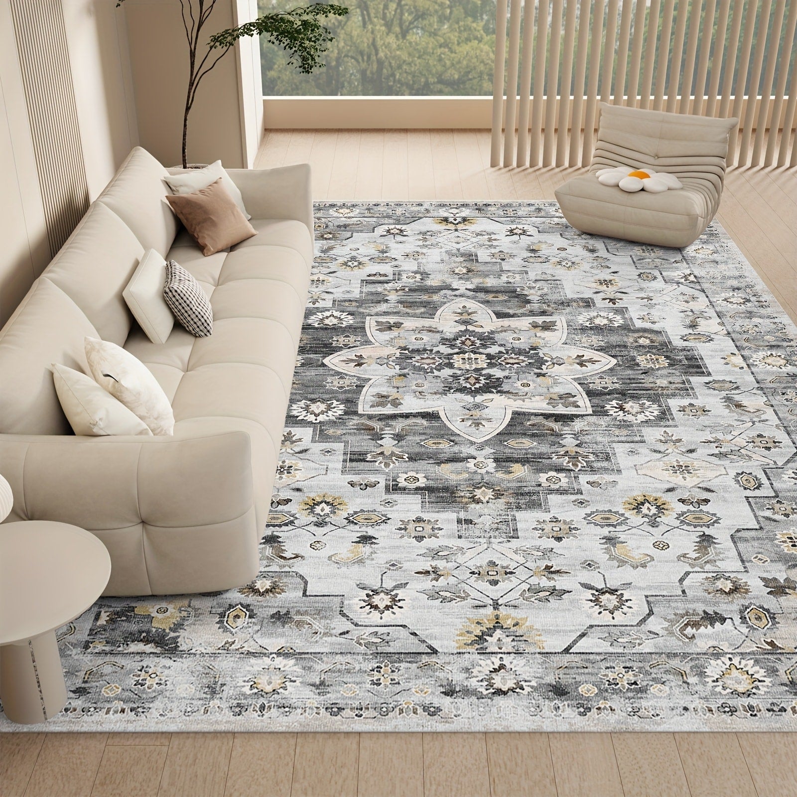 Area Rug Boho Vintage Washable Non-Slip Rug for Living Room Bedroom Traditional Woven Carpet Home Decor