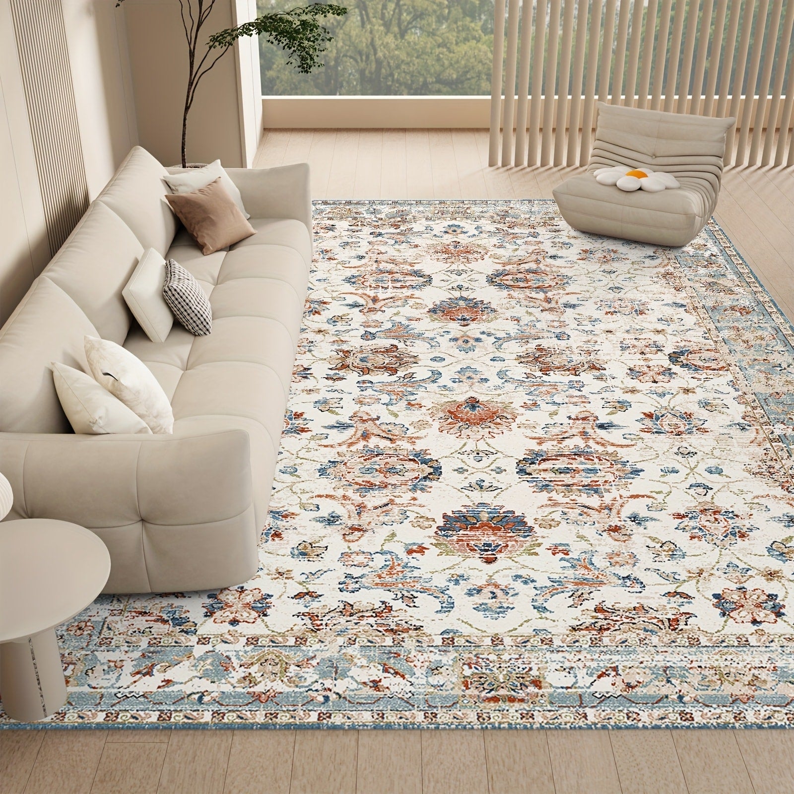 Area Rug Boho Vintage Washable Non-Slip Rug for Living Room Bedroom Traditional Woven Carpet Home Decor