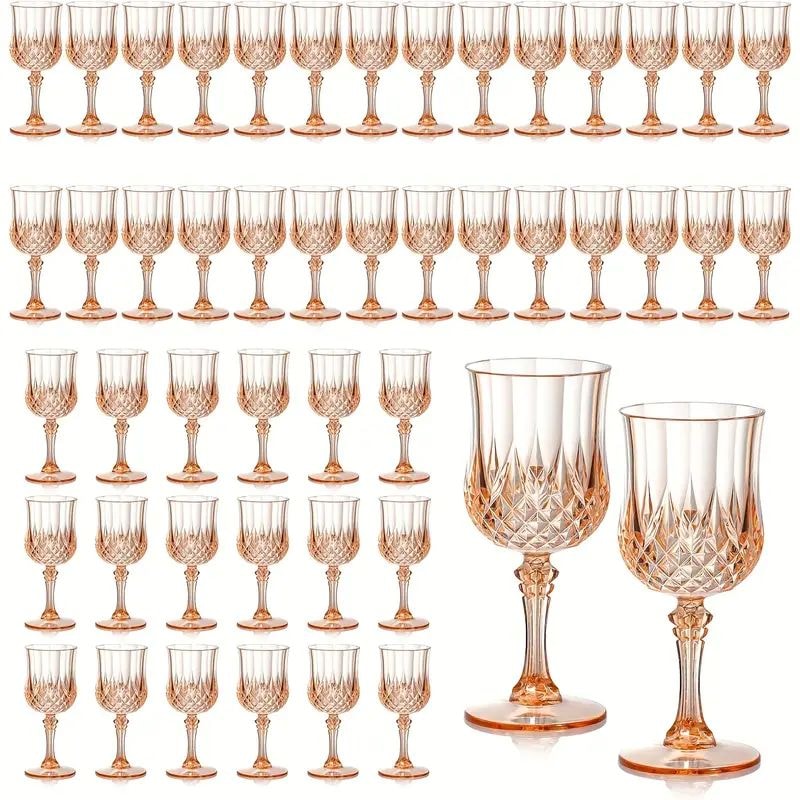 48pcs Shatterproof Plastic Wine & Champagne Glasses Set - 7oz Unbreakable Vintage Goblets Crystal Finish Reusable Cups for Parties Weddings Outdoor Events