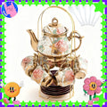 20-Piece Floral Ceramic Tea Set with Saucers & Metal Stand | European Afternoon Tea Service, Blooming Design, Complete Tea Accessories, Gift for Tea Lovers