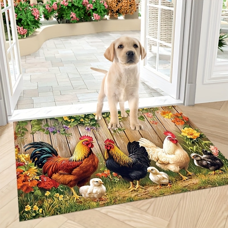 Rooster Kitchen Rugs Set 1/2/3/4pcs Vintage Farmhouse Anti-Slip Floor Mats for Kitchen Bedroom Bathroom Living Room Laundry Room Entrance