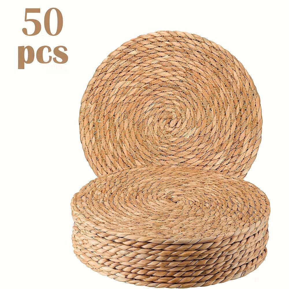 Round Placemats for Dining Table 12 Inch Boho Jute Braided Charger Plates Rattan Wicker Farmhouse Rustic Table Mats Set