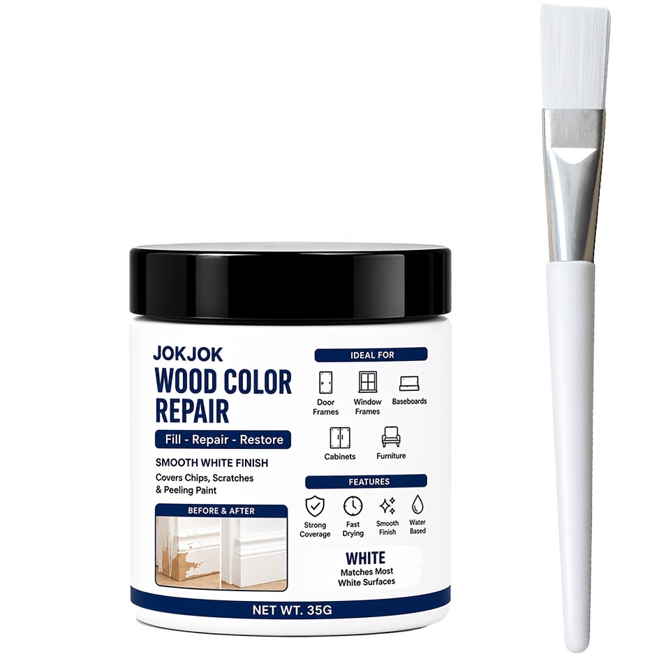 Wood Repair Filler Paste - White Trim Repair for Door Frames, Window Frames, Baseboards & Cabinets - Covers Scratches, Chips & Peeling Paint - Fast Drying Water-Based Formula