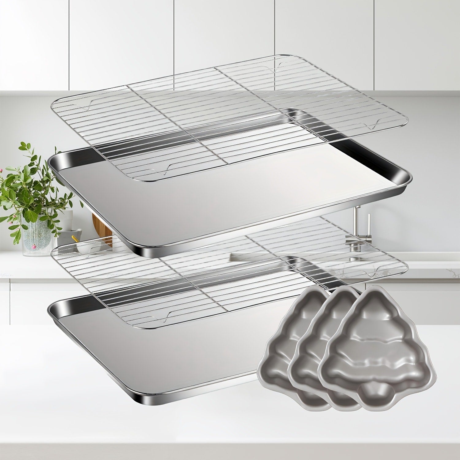 Baking Sheet and Rack Set Stainless Steel Half Sheet Pan with Cooling Rack Heavy Duty Rust Free Dishwasher Safe for Cookie Baking Roasting Grilling 2 3 4 Pan Options