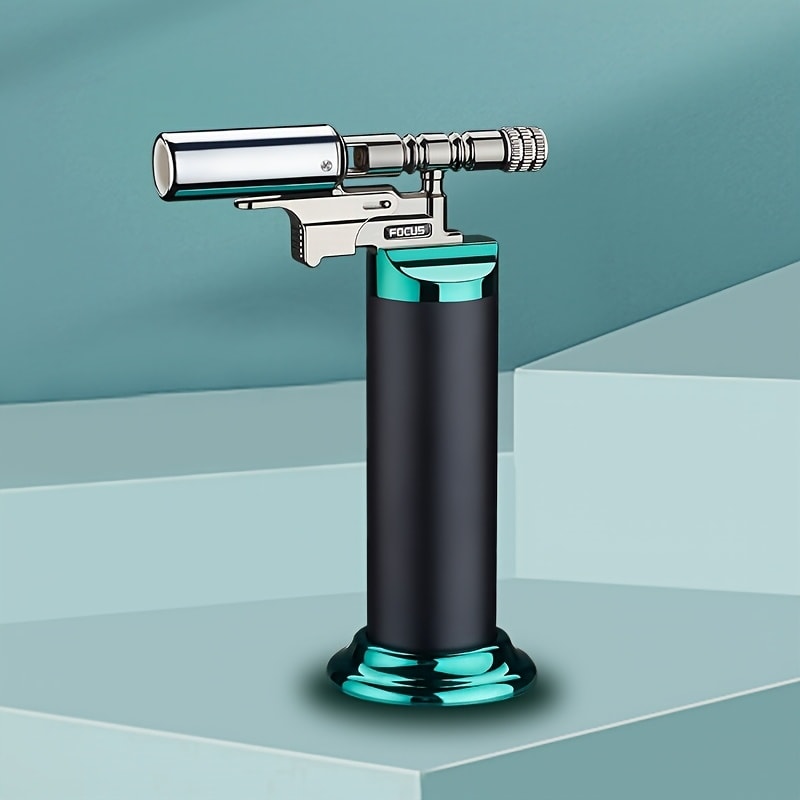 Refillable Torch Lighter Windproof, Adjustable Flame Culinary Kitchen Torch for Creme Brulee Searing BBQ Camping, Butane Refillable Direct Flame Torch Gun, Gas Not Included, Multiple Colors