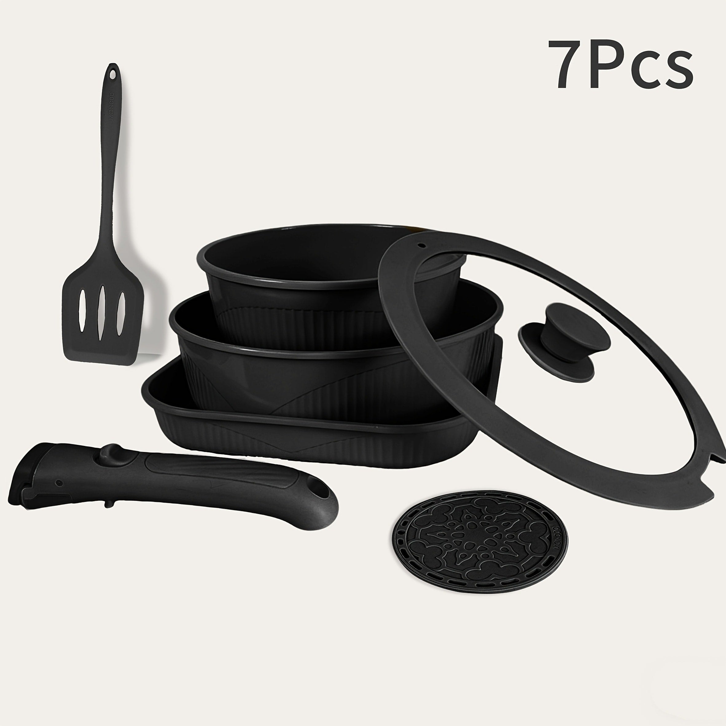 Nonstick Cookware Set 5/7/24 Piece Induction Ready with Detachable Handles ¨C Stackable Pots & Pans Set Includes Skillet Frying Pan Soup Pot Steak Pan for Home RV Kitchen, Multiple Colors