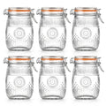 Mason Jars 6 Pack 32oz Wide Mouth Airtight Glass Canister Set with Hinged Lids Vintage Sunflower Pattern Kitchen Storage Jars for Coffee Sugar Beans Spices Dry Goods Pantry Organization
