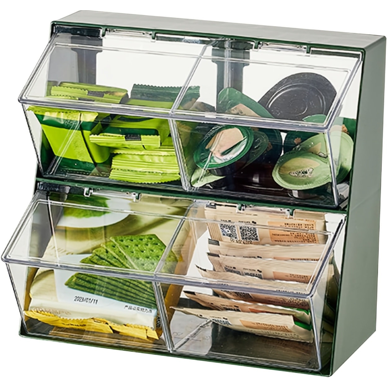 Acrylic Tea Bag Organizer Box with Lid, Large Capacity 3-Compartment Transparent Storage Chest for Kitchen Countertop, Food-Safe Acrylic Holder for Tea Bags, Coffee Capsules, Milk Powder & Masks