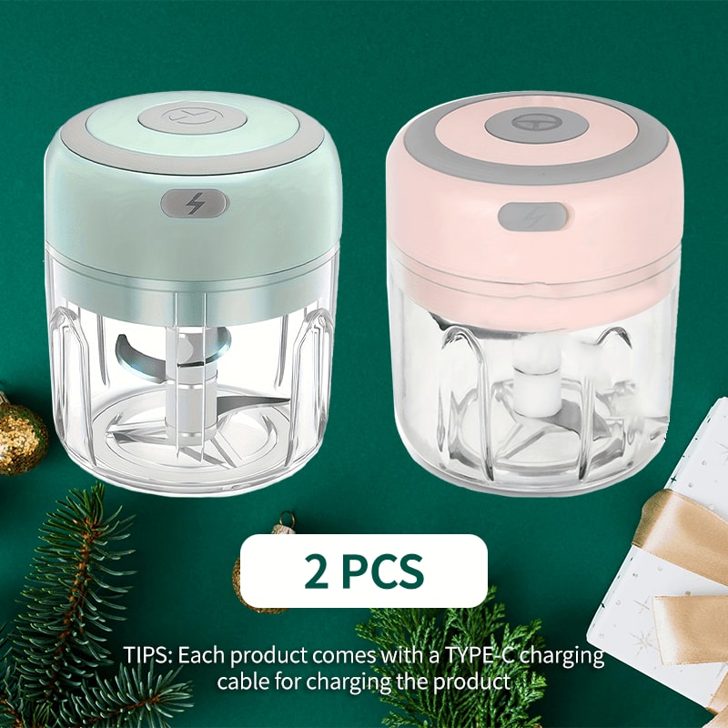 USB Electric Mini Food Chopper & Garlic Crusher, Portable 8.45oz Electric Vegetable Chopper with Meat Grinder Attachment, Rechargeable Kitchen Food Processor for Camping, Picnic & Home Use