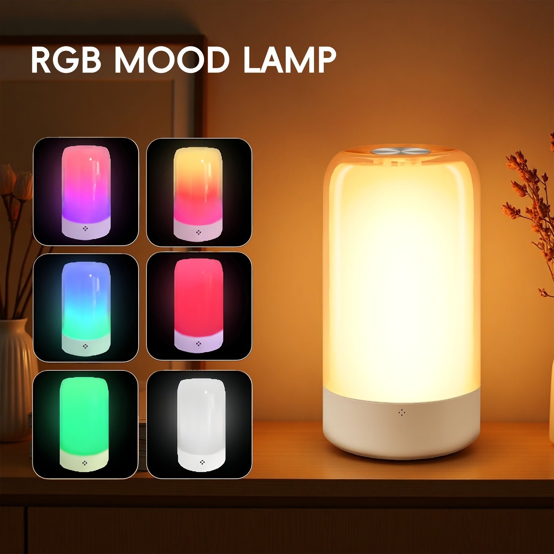 RGB Night Light Touch Control Bedside Lamp 13 Colors 3-Level Dimming LED Desk Lamp USB Powered for Bedroom Kids Room Bathroom Christmas Gift Decor