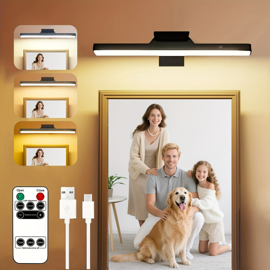 Picture Lights for Wall Battery Operated Rechargeable | Cordless LED Wall Sconce with Remote & 3 Color Temperatures ¨C Art Light for Painting, Frame, Gallery & Dartboard, Black