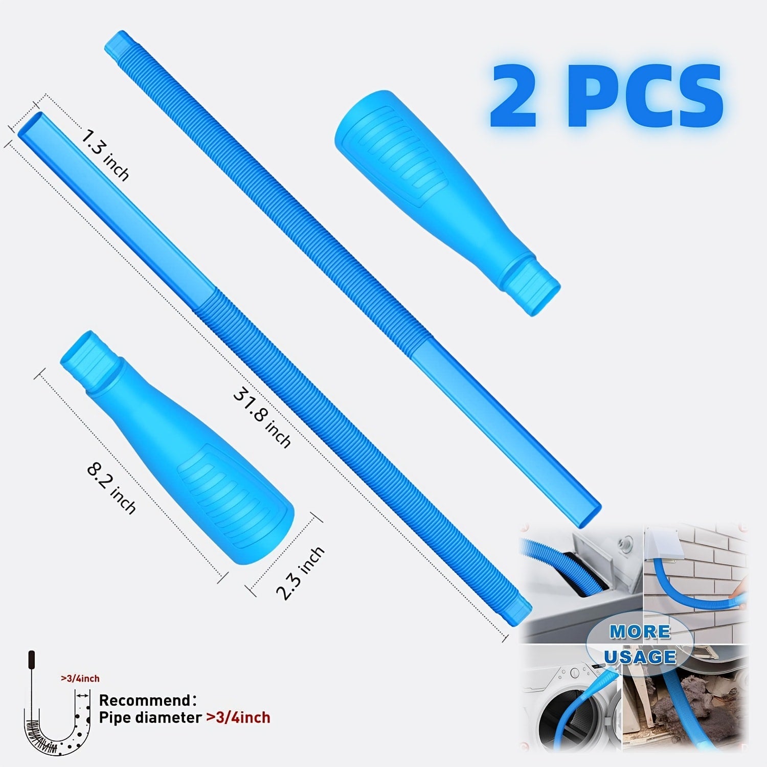 Dryer Vent Cleaner Kit 2pcs Flexible Lint Brush Vacuum Hose Attachment Power Lint Remover for Dryer Vent Refrigerator Coil Cleaning Home Appliance Maintenance