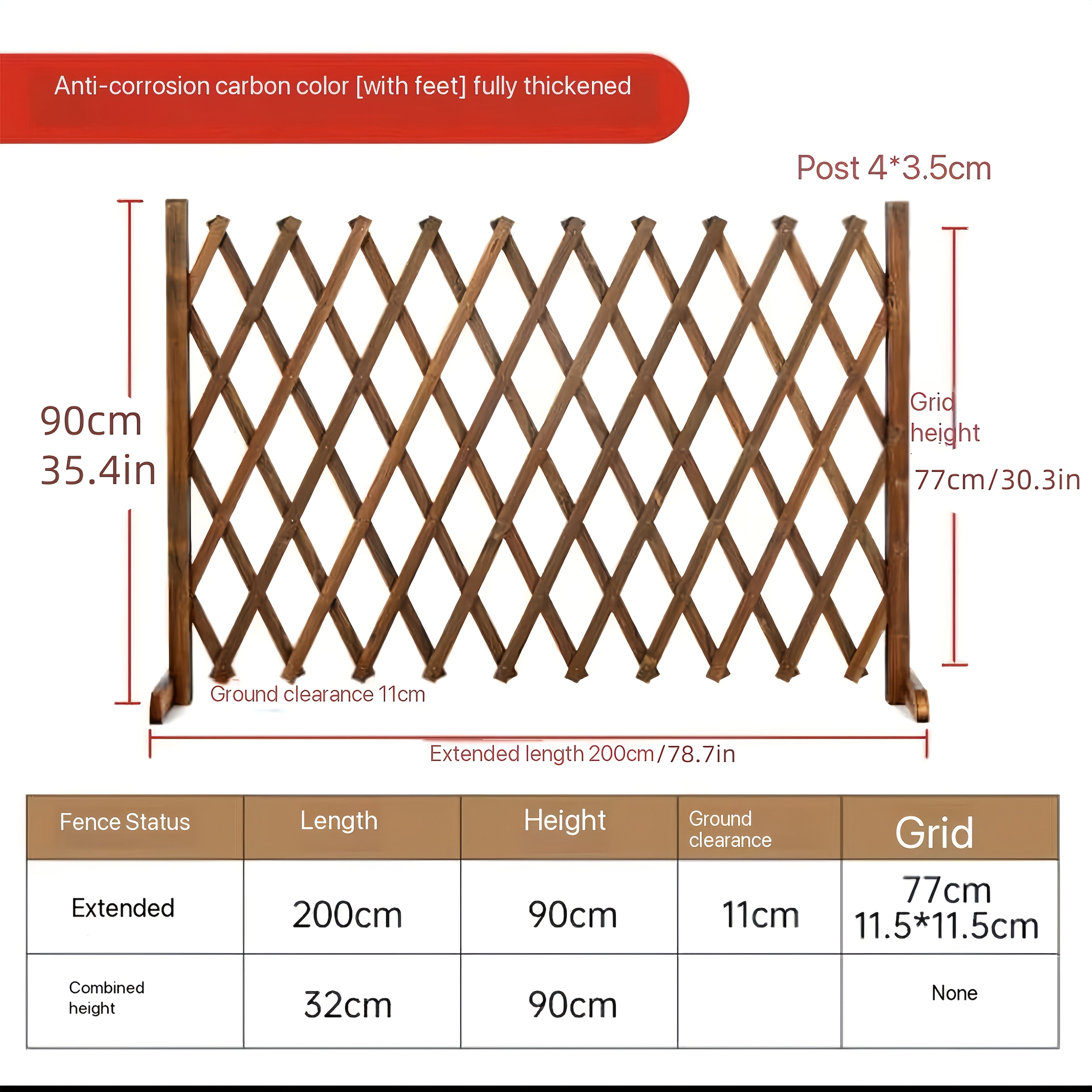 Expandable Wooden Pet Gate Fence Freestanding Retractable Indoor Outdoor Safety Barrier for Dogs Cats - Dark Style Thickened Wood Yard Garden Play Area Divider 27.56 Inch and 35.43 Inch Height Options