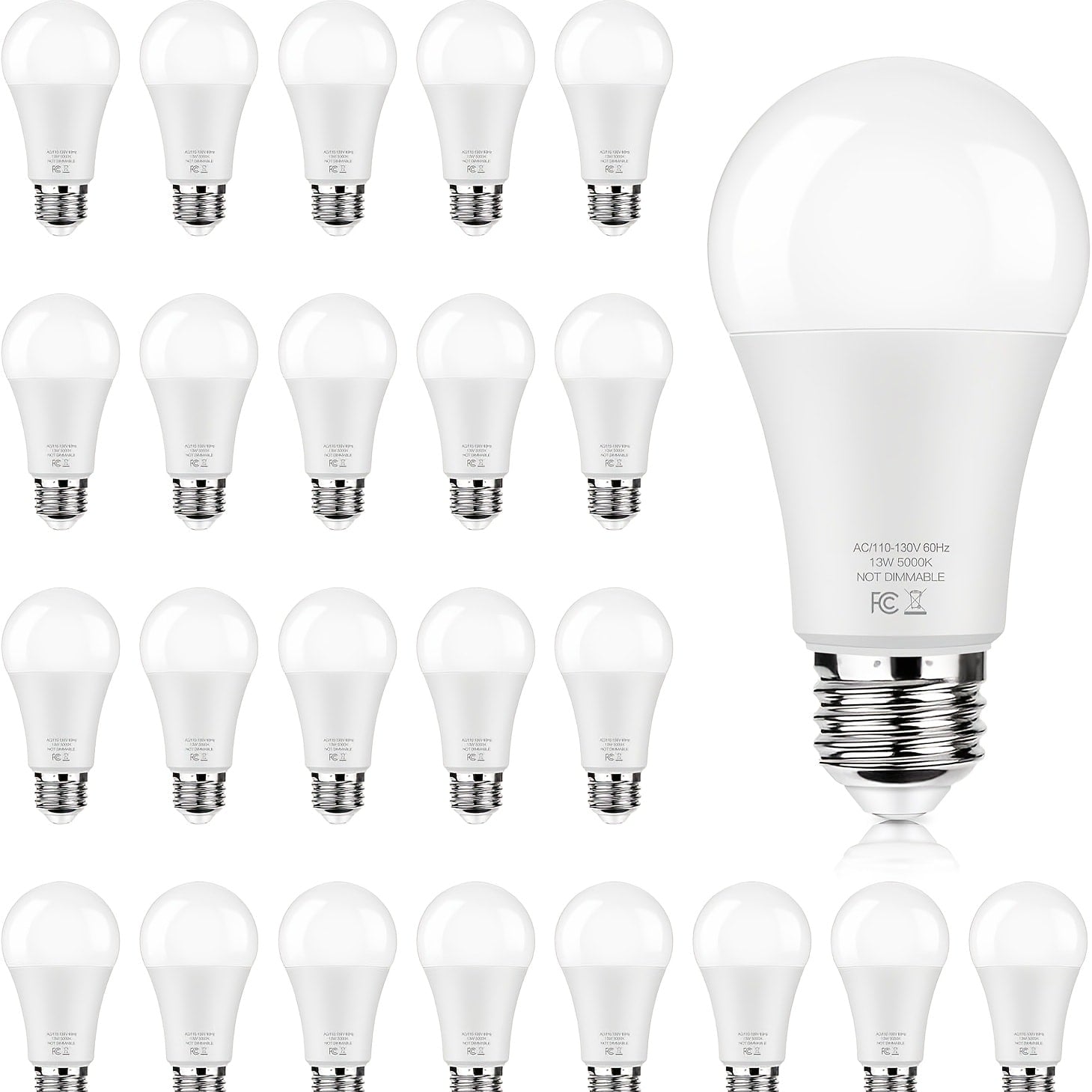 LED Light Bulbs 100W Equivalent A19 13W E26 Base 1500 Lumens Super Bright Non-Dimmable No Flicker Bulb for Home Bedroom Office Lamp 3000K Warm White 5000K Daylight 12 Pack 24 Pack