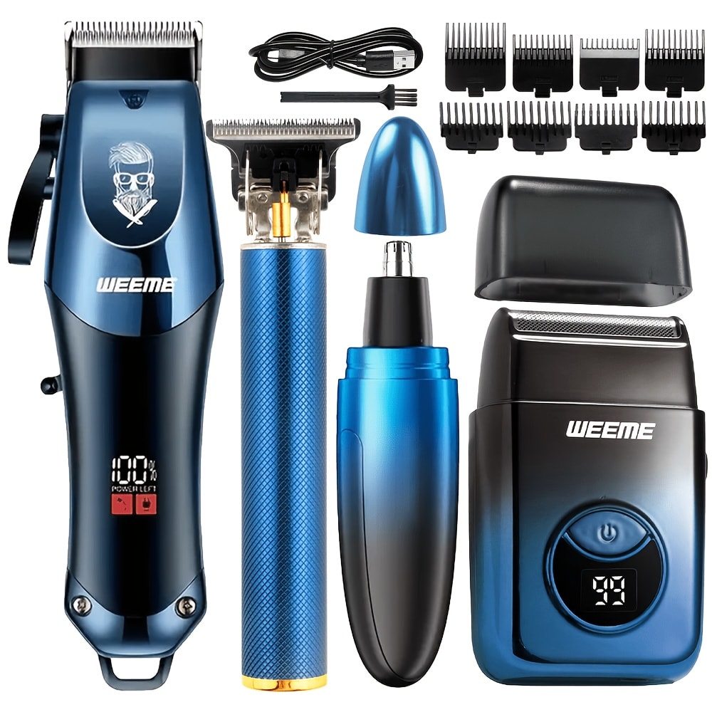 Electric Shaver Grooming Set for Men Hair Clipper Nose Trimmer Razor DIY Barber Kit USB Rechargeable 2 4 Piece Set Gift for Husband Dad Blue Gold White Green